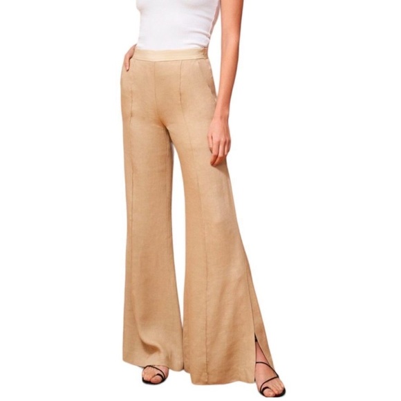 La Ligne Lizzie Pants Linen Wide Leg Side Slide Khaki Pants Size 2 NWT - Picture 3 of 6